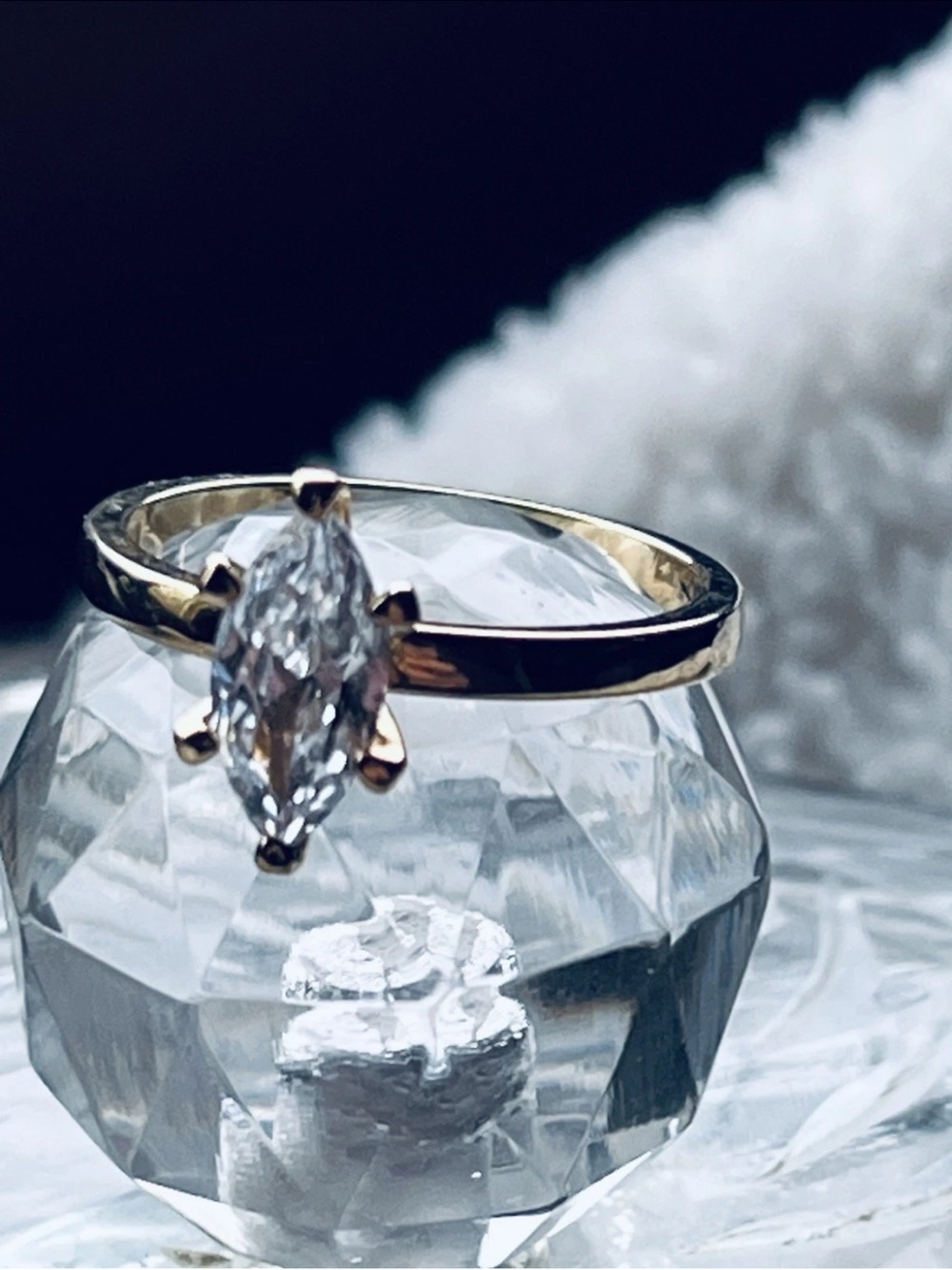 Gold Marquise-Cut Solitaire Ring in Clear Crystal - Women's vintage 1950’s